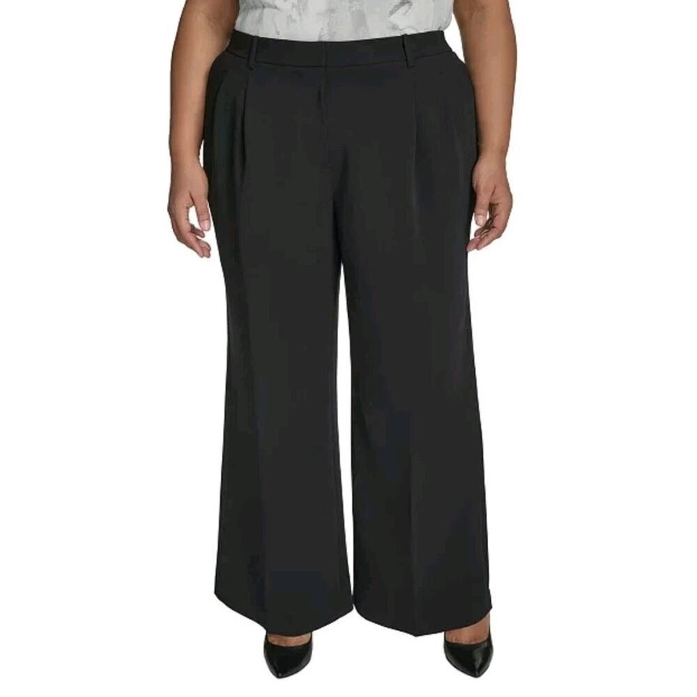 DKNY Women's Black Solid High Rise Wide Leg Career Dress Pants Size 2 NWOT